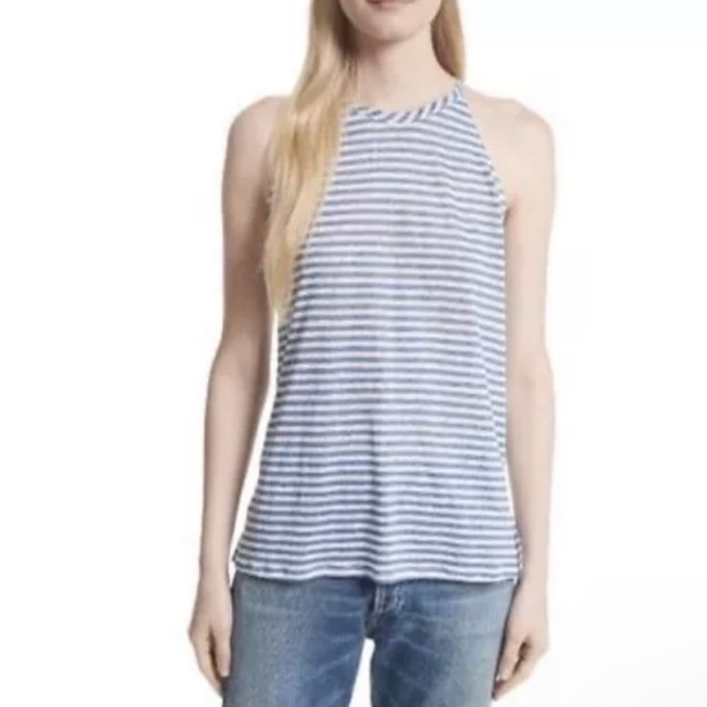 Joie Odelia Stripe Linen Jersey Tank Women XS Porcelain Nautical Base Layer